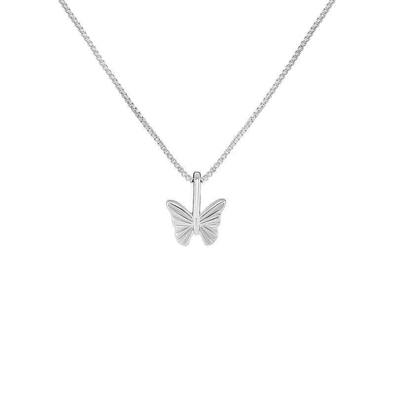 PRIMROSE Sterling Silver Etched Butterfly Pendant Necklace, Womens Product Image