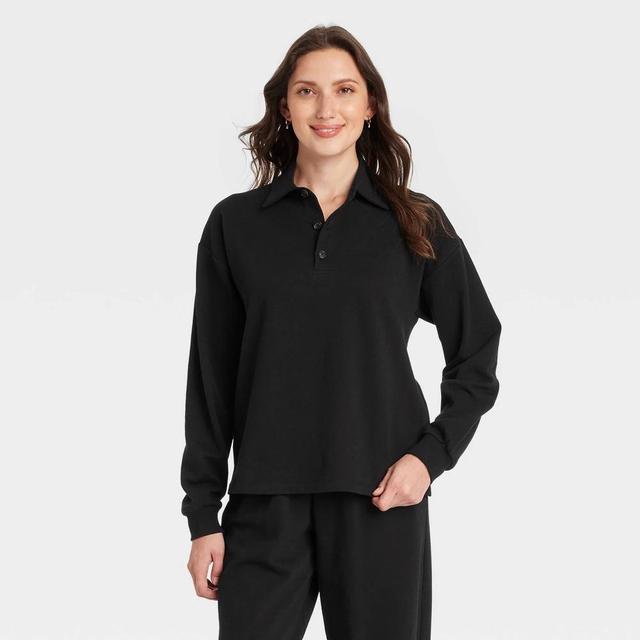 Womens Long Sleeve Polo Shirt - Universal Thread Black L Product Image