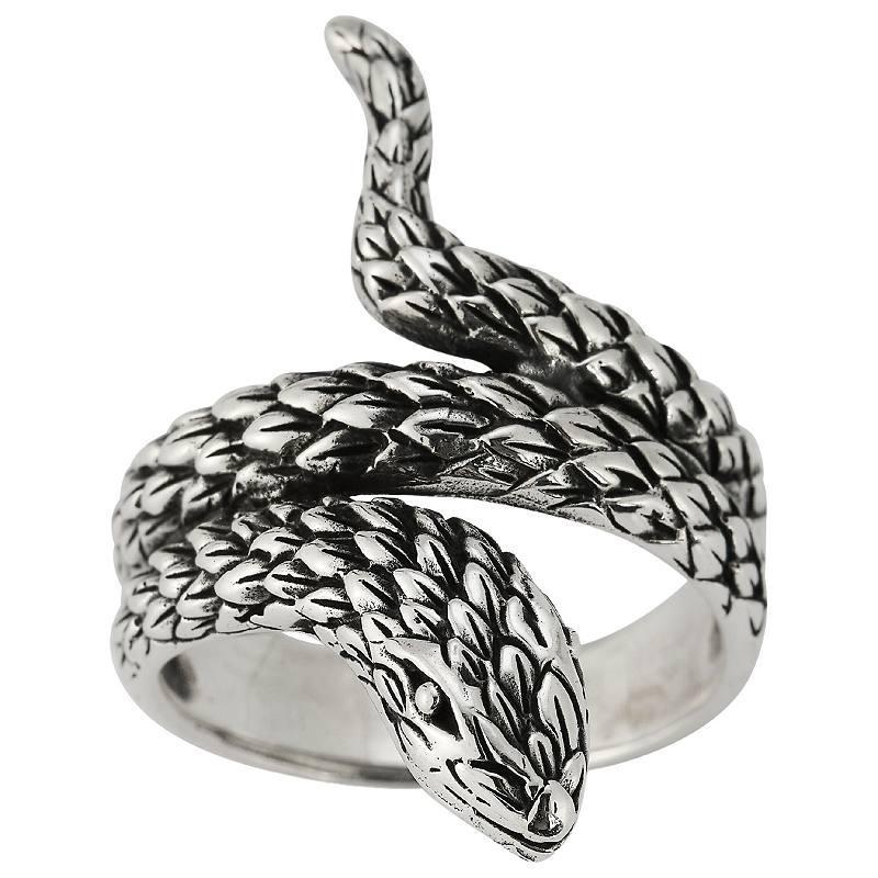 Menster Sterling Silver Oxidized Snake Ring, Mens Grey Product Image