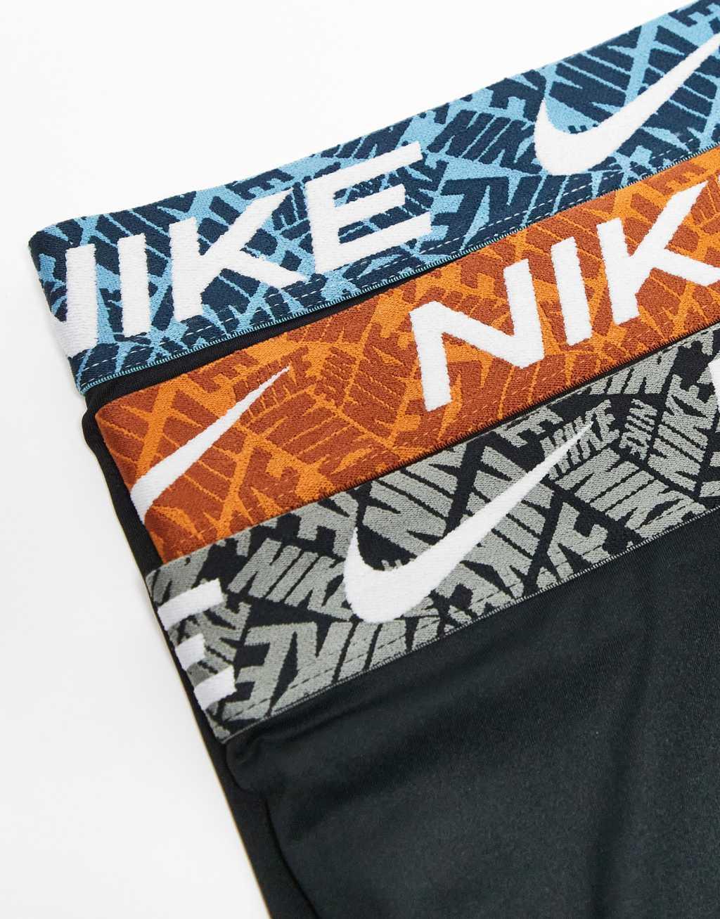 Nike Essential Microfibre 3 pack boxer briefs with colored waistbands in gray/blue/brown Product Image