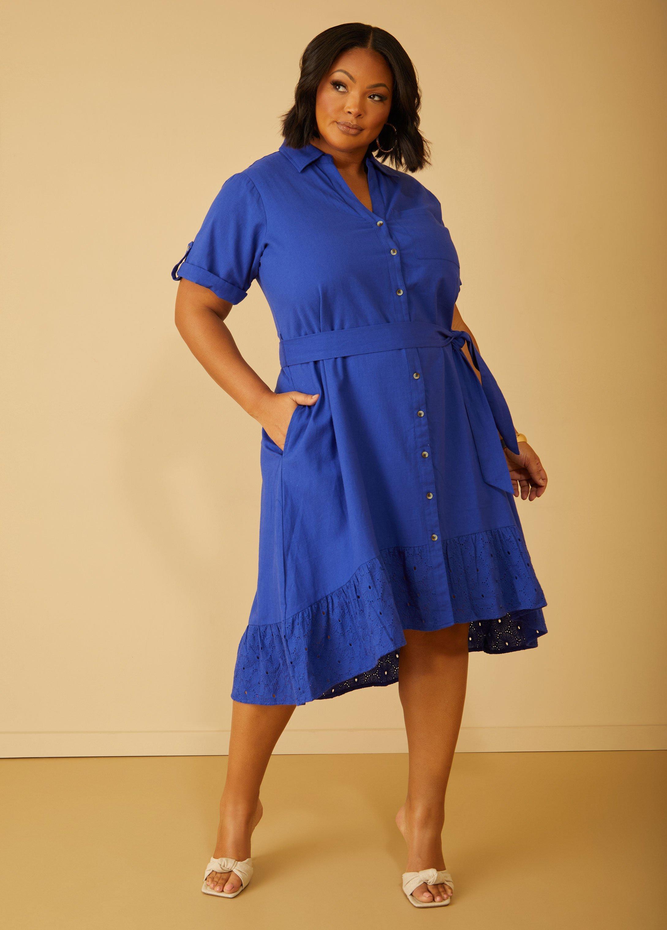 Plus Size Embroidered Linen-Blend Dress Ashley Stewart Product Image