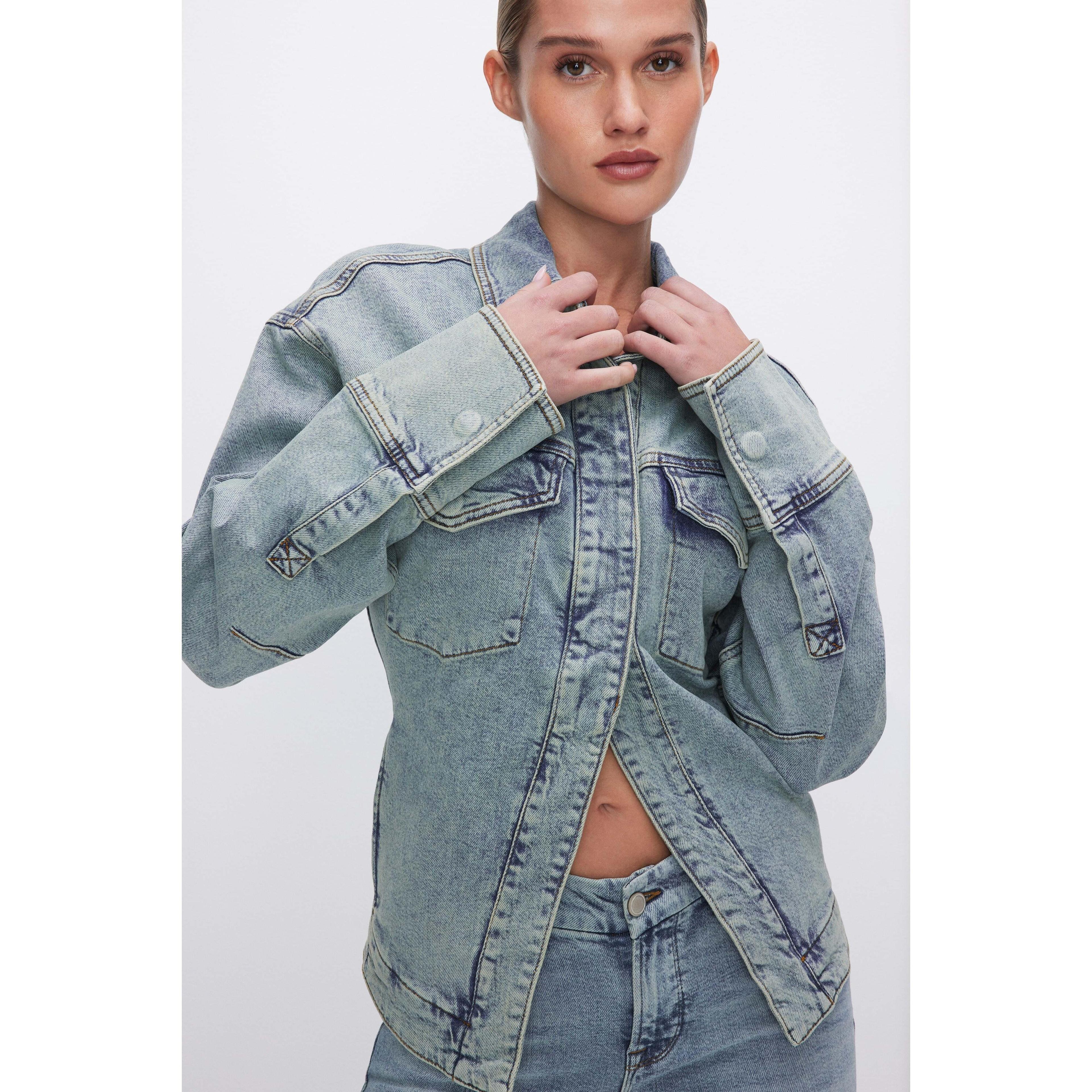 Womens Denim Open Jacket | Blue, Size Medium | Good American by Khlo Kardashian Product Image