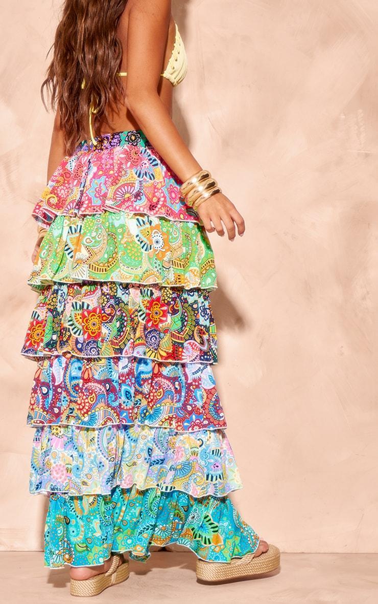 Multi Patchwork Printed Tiered Maxi Skirt Product Image