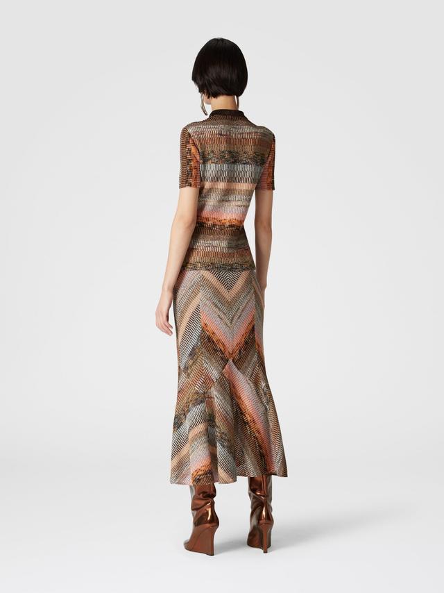 Flared lamé midi skirt with patchwork effect Product Image