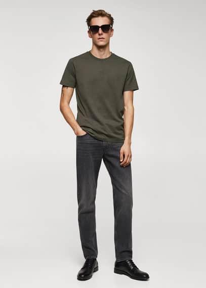 MANGO MAN - Basic cotton stretch T-shirt olive greenMen Product Image