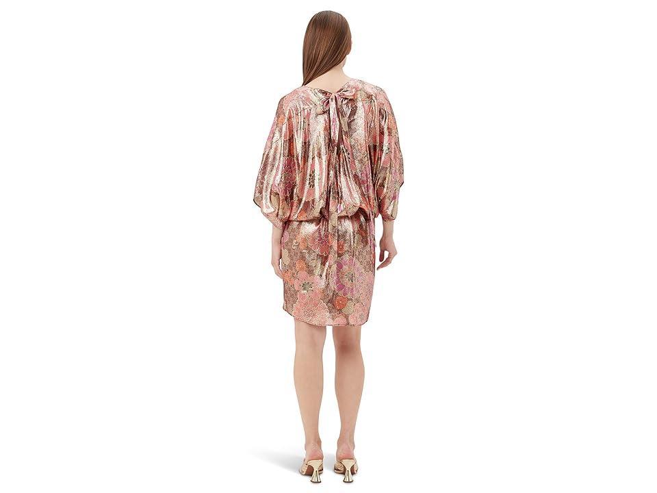 Trina Turk Manhattan Metallic Floral Print Boat Neck 34 Dolman Sleeve Blouson Dress Product Image