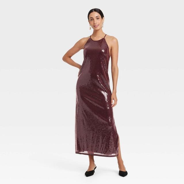 Women's Sequin Midi A-Line Dress - A New Day™ Burgundy M Product Image