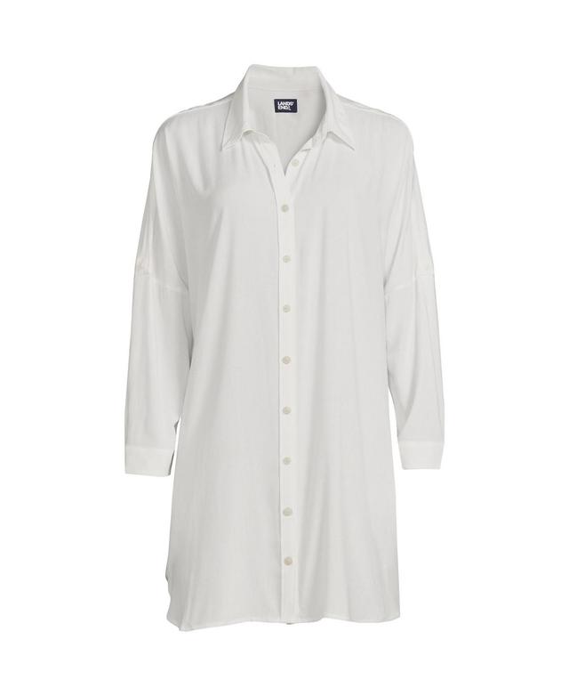 Lands End Womens Sheer Rayon Oversized Button Front Swim Cover-up Shirt Product Image