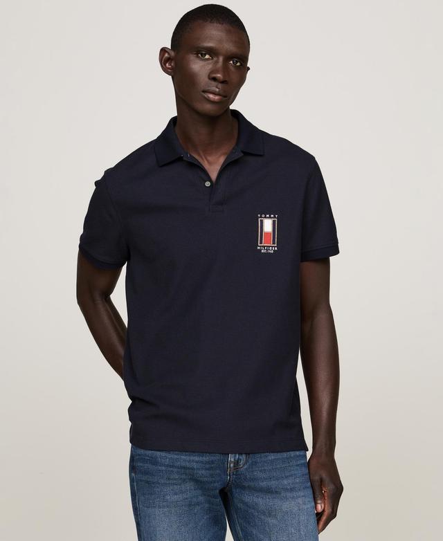 Tommy Hilfiger Mens Short Sleeve Textured Vertical Flag Polo Shirt Product Image