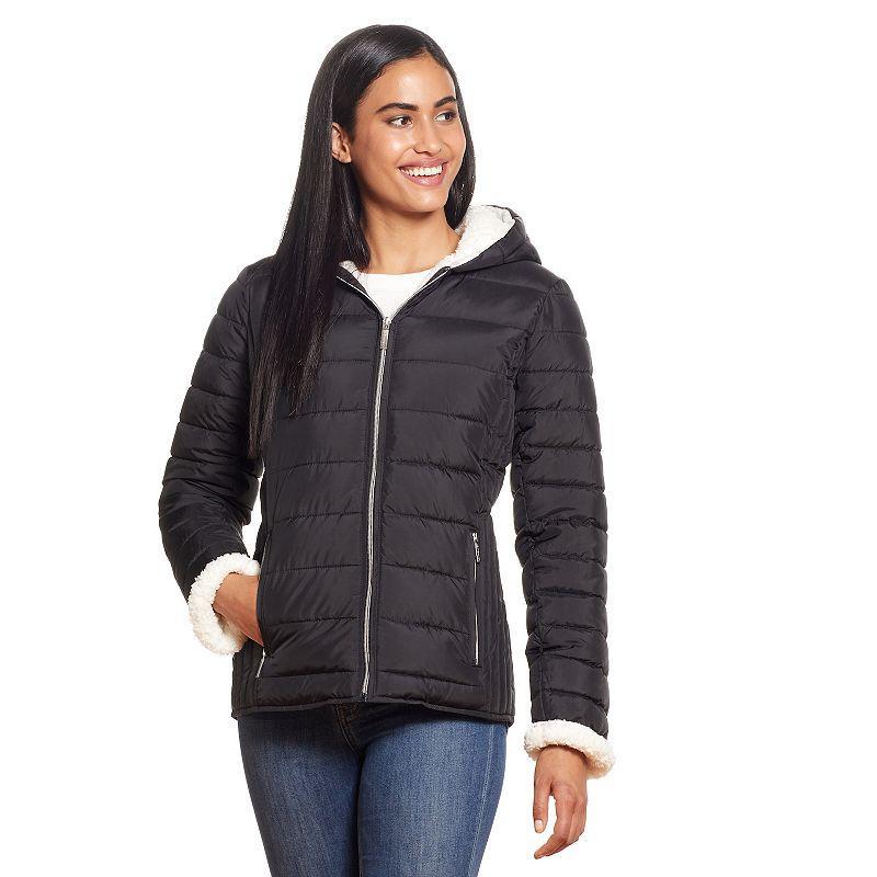 Womens Weathercast Hood Sherpa-Lined Puffer Jacket Product Image