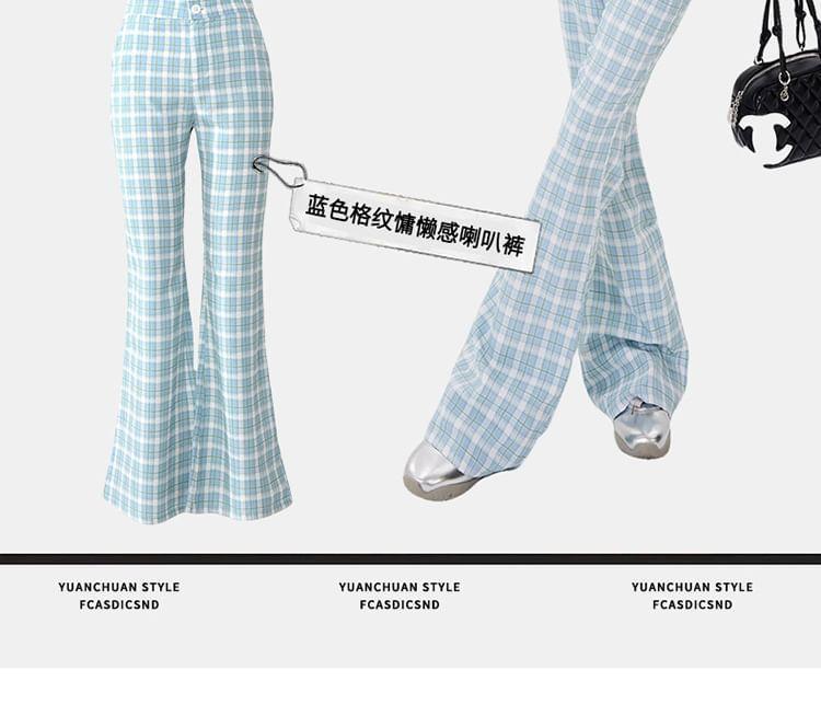 Mid Waist Plaid Flared Pants (Various Designs) Product Image