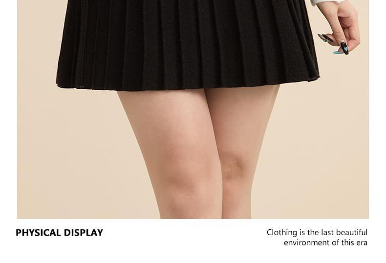 High Rise Plain Mini Pleated Knitted Skirt Product Image