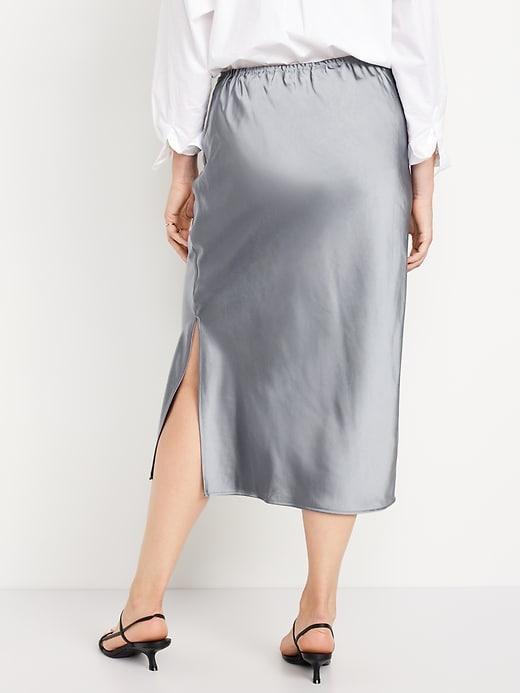 High-Waisted Satin Midi Slip Skirt Product Image