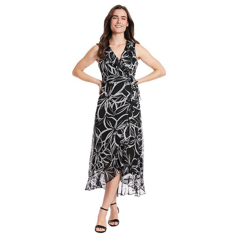 Womens London Times Floral Side-Tie Ruffle Maxi Wrap Dress Product Image