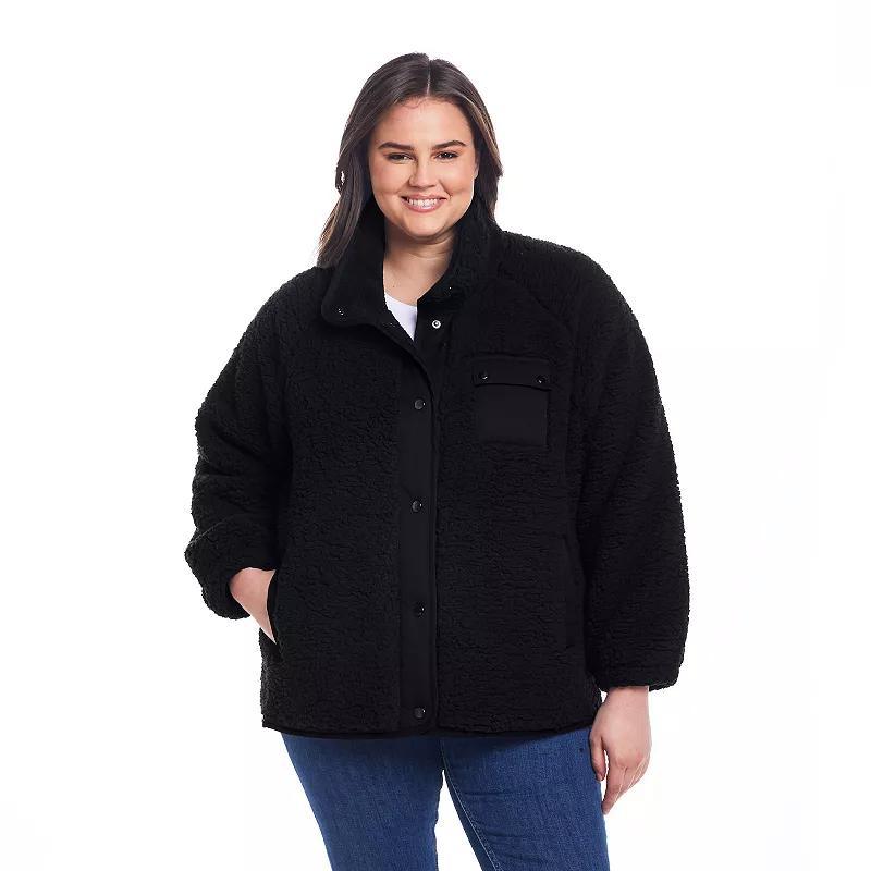 Plus Size Weathercast Snap Front Bonded Sherpa Fleece Jacket, Womens Product Image