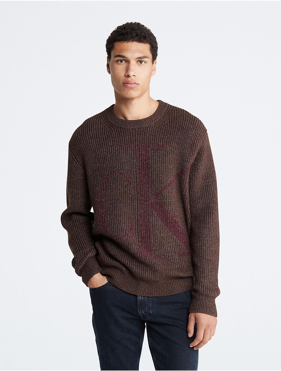 Calvin Klein Mens Monogram Logo Ribbed Crewneck Sweater - Brown - S Product Image