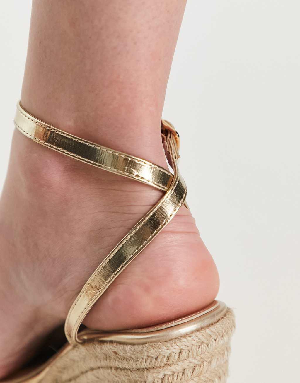 Glamorous Wide Fit espadrille wedge heeled sandals in gold Product Image