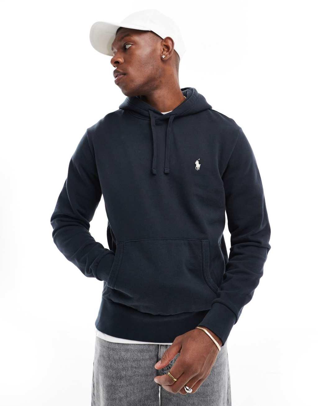 Polo Ralph Lauren icon logo loopback terry hoodie in faded black Product Image