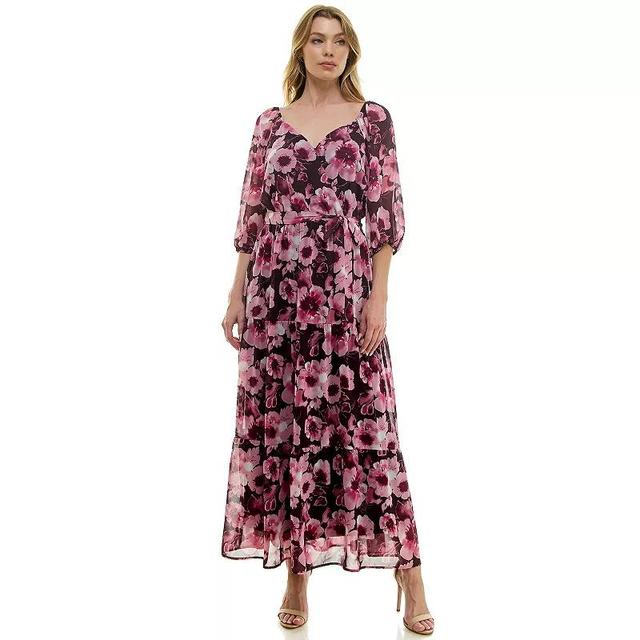 Womens Luxology Elbow Sleeve Tiered Maxi Dress Wine Mauve Ivory Product Image