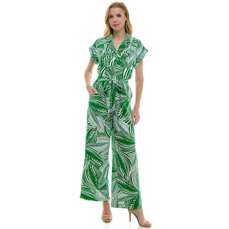 Womens Luxology Tie-Waist Front Pocket Jumpsuit Green Cream Product Image