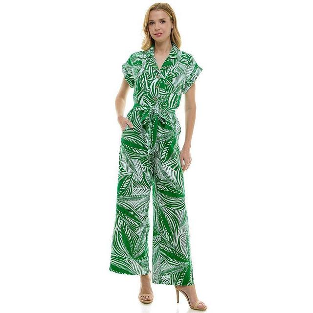 Womens Luxology Tie-Waist Front Pocket Jumpsuit Green Cream Product Image