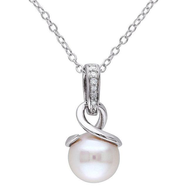 Stella Grace Sterling Silver Freshwater Cultured Pearl & Diamond Accent Pendant, Womens White Product Image