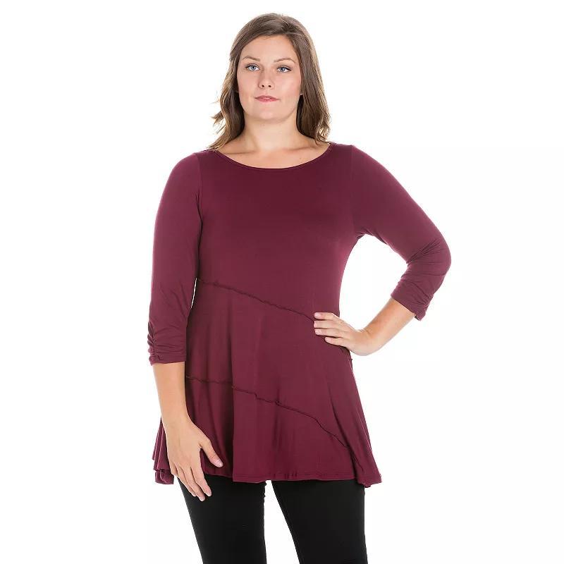 Plus Size 24Seven Comfort Apparel Ruched Sleeve Tunic Top, Womens Product Image