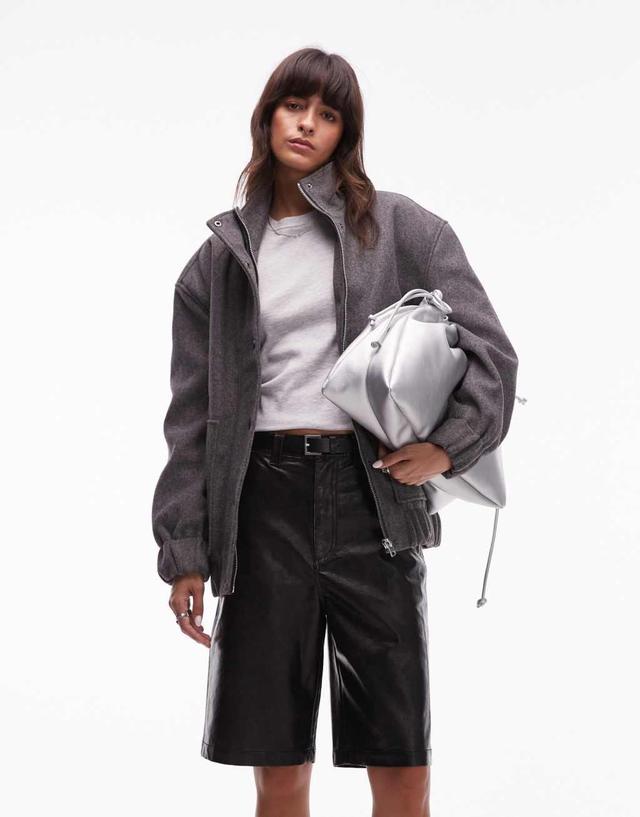 Topshop wool look bomber jacket in charcoal Product Image