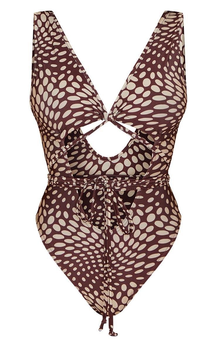 Cream Abstract Polka Dot Cut Out Wrap Around Swimsuit Product Image