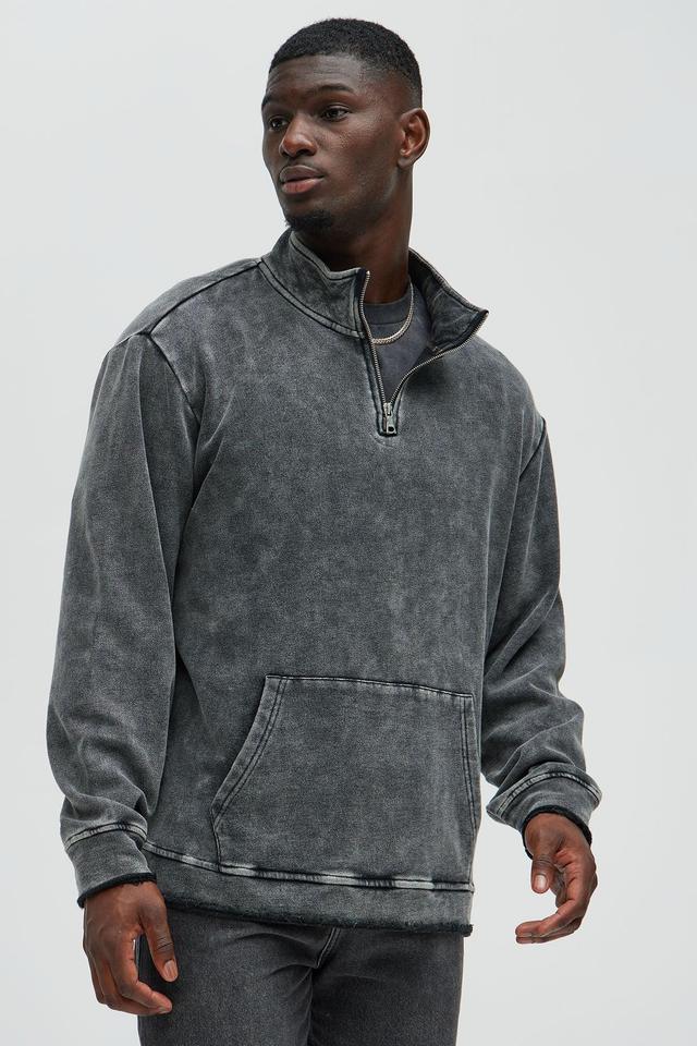 Tyson Acid Wash Quarter Zip Sweatshirt - Black Wash Product Image