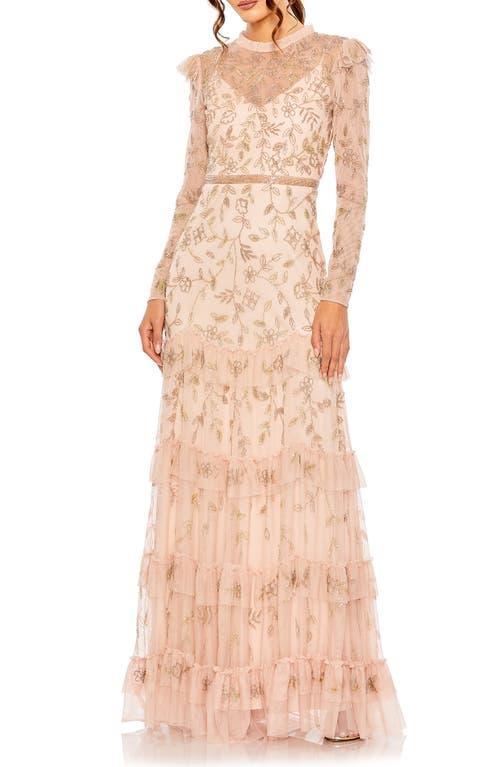 Womens High Neck Floral Embellished Gown Product Image