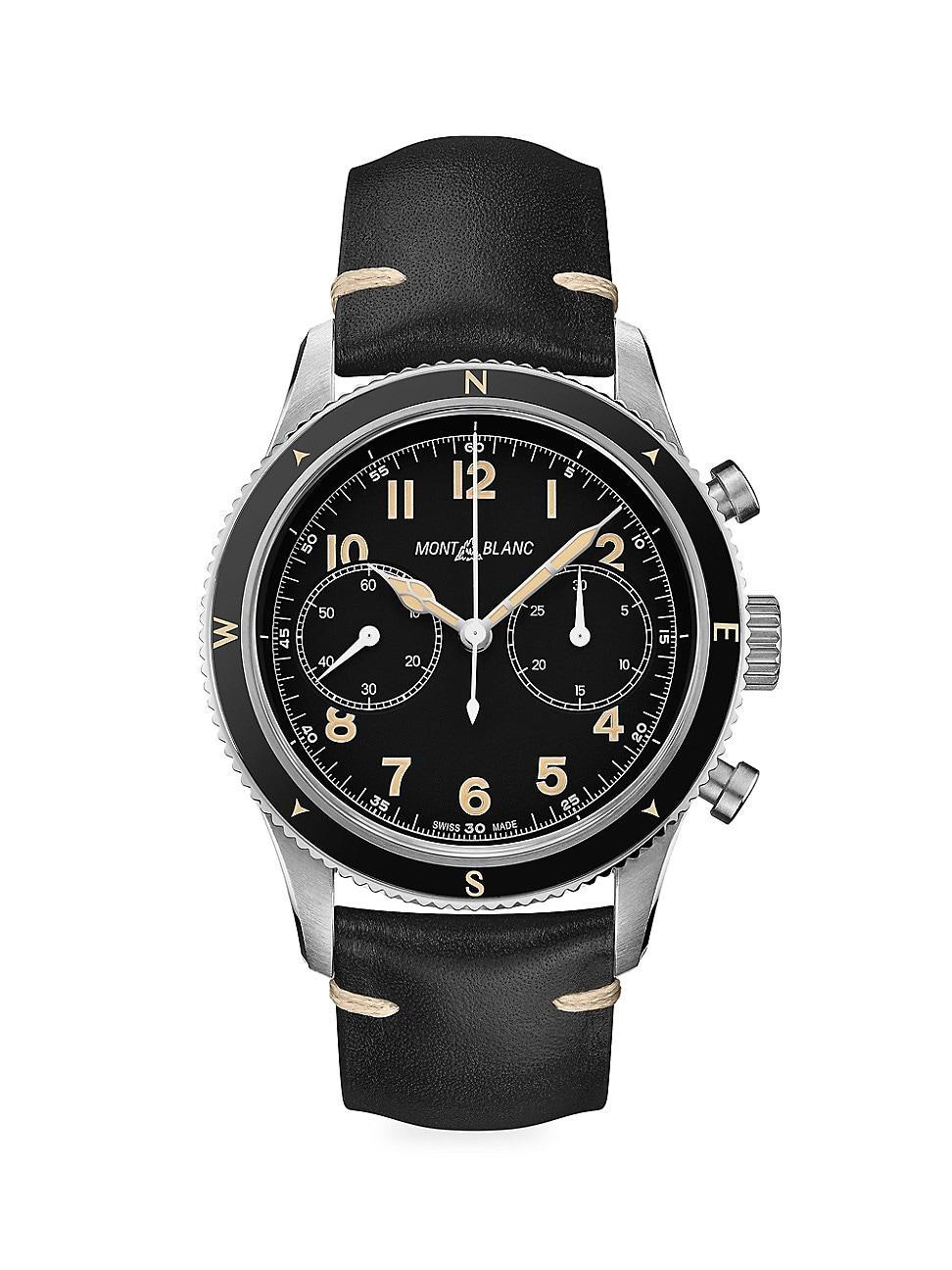 Mens 1858 Stainless Steel & Leather Strap Chronograph Watch Product Image