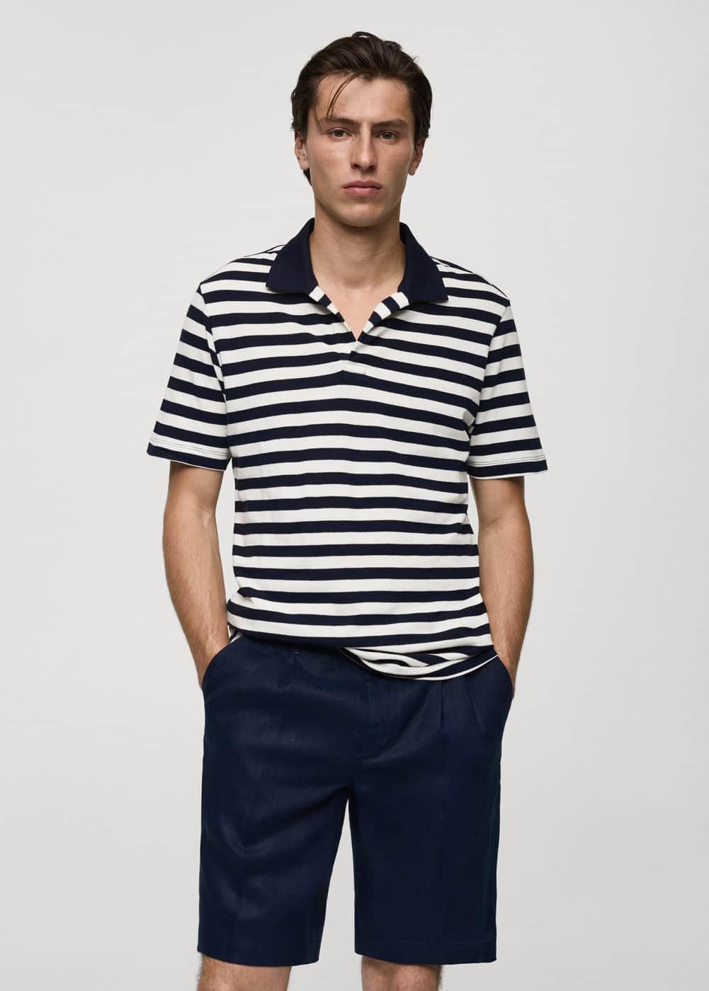 MANGO MAN - Regular fit striped piquÃ© cotton polo shirt dark navyMen Product Image