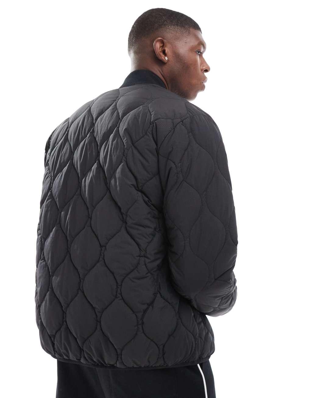 Jack & Jones quilted bomber jacket in black  Product Image