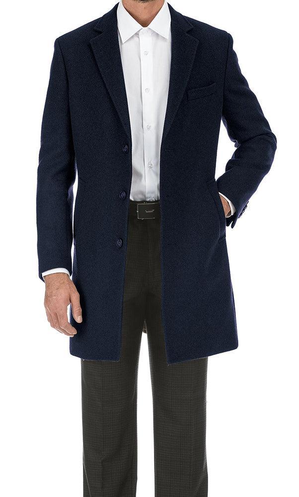 English Laundry Navy Fall/Winter Essential Slim Fit Overcoat Wool Blend Product Image