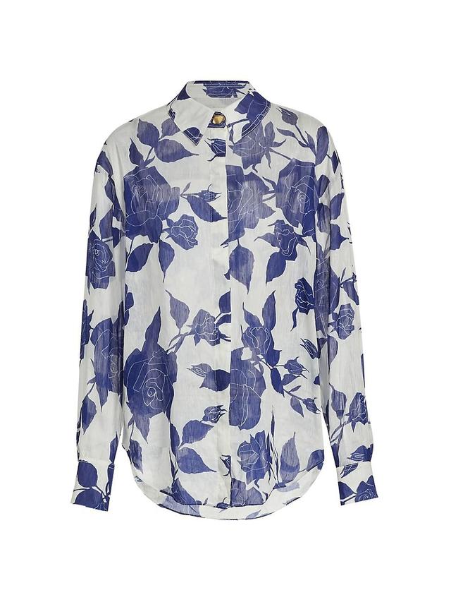 Womens Belonging Floral Linen-Blend Oversized Shirt Product Image