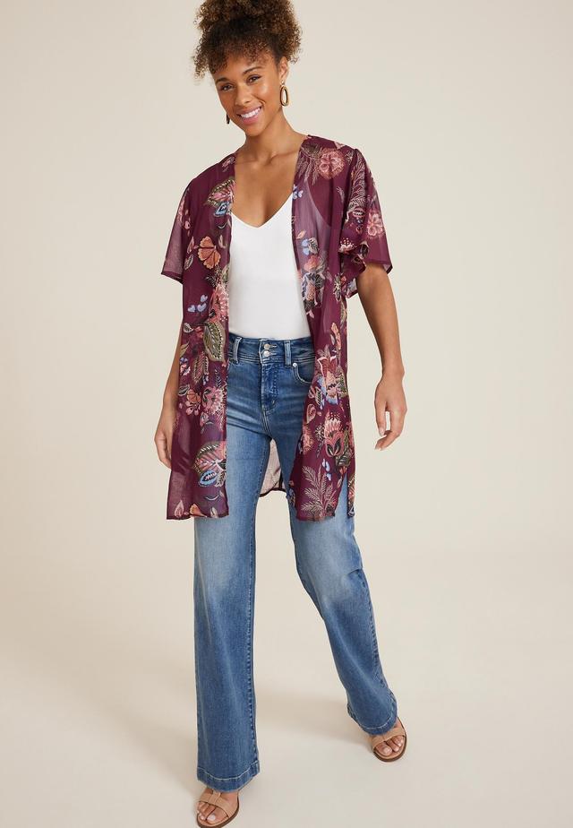 Burgundy Floral Kimono Product Image