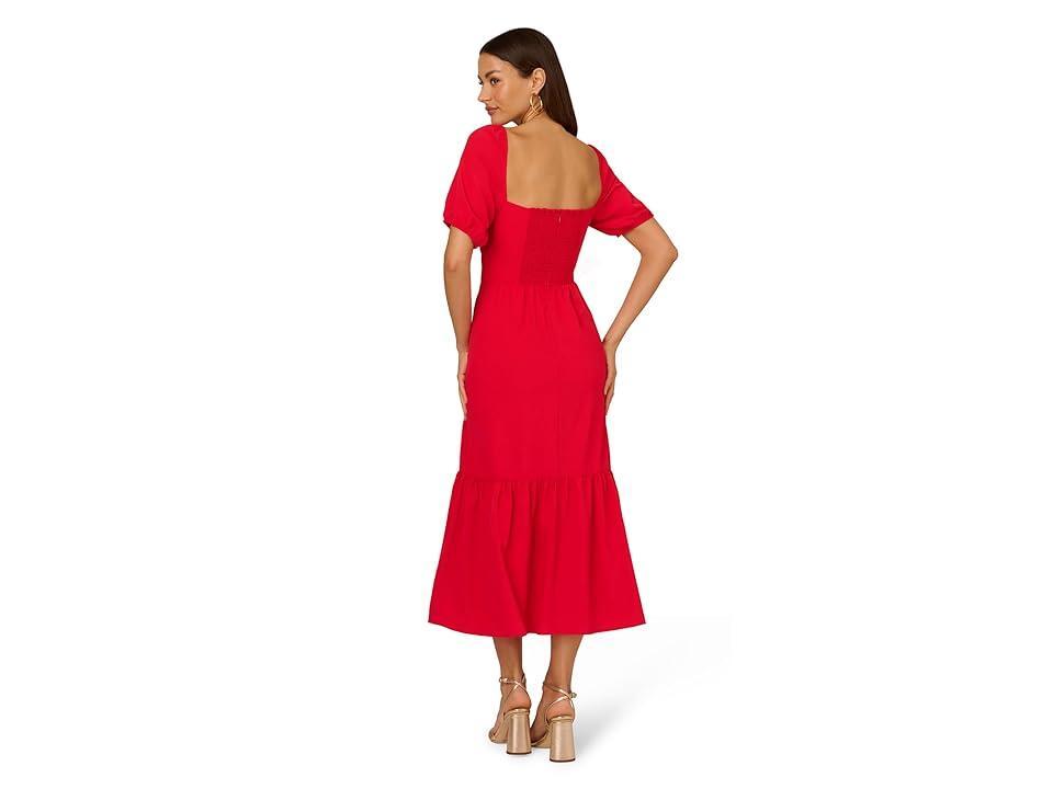 Adrianna Papell Puff Sleeve Midi Dress (Scarlet) Women's Dress Product Image