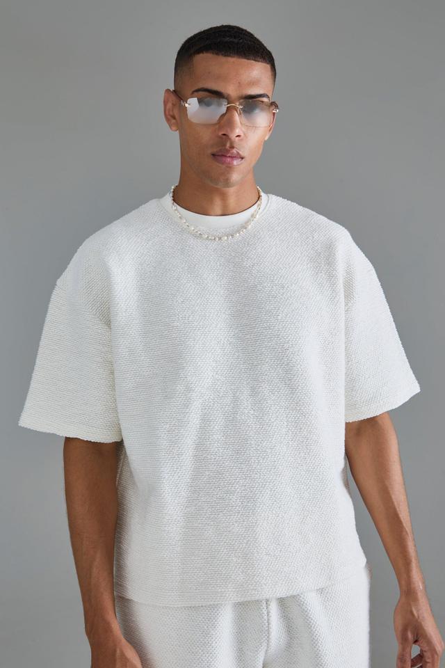 Oversized Boxy Heavy Boucle Short Sleeve Sweatshirt | boohooMAN USA Product Image