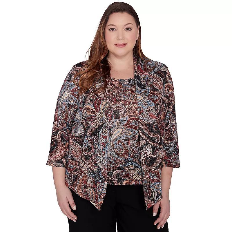 Plus Size Alfred Dunner Metallic Paisley Two in One Top, Womens Product Image