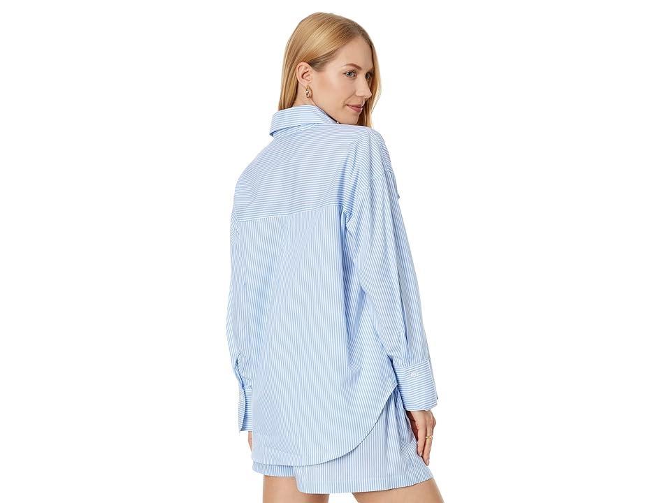 Blank NYC Oversized Stripe Shirt Sky (Blue Sky) Women's Clothing Product Image