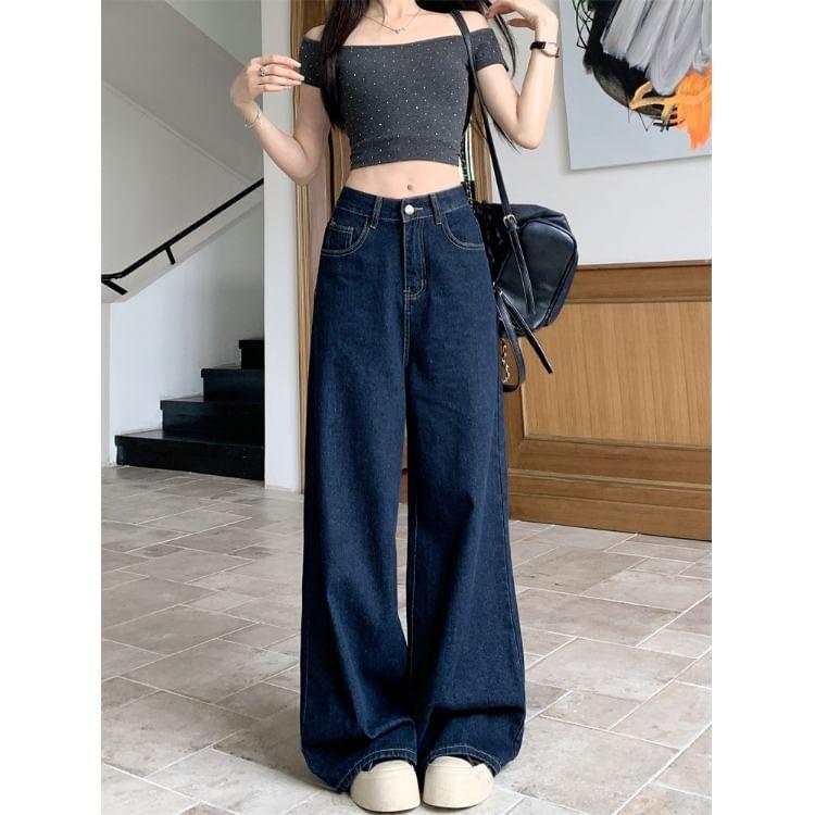 Mid Rise Washed Wide Leg Jeans (Various Designs) Product Image