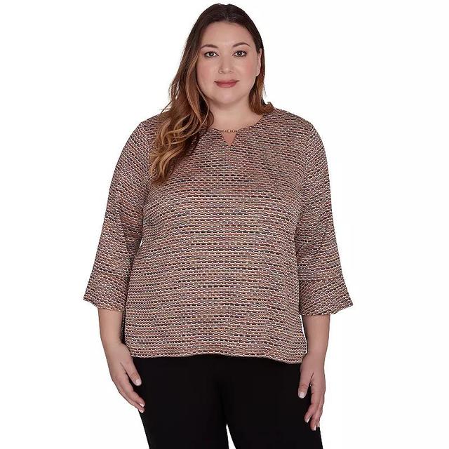 Plus Size Alfred Dunner Beaded Split Neck Space Dye Top, Womens Product Image