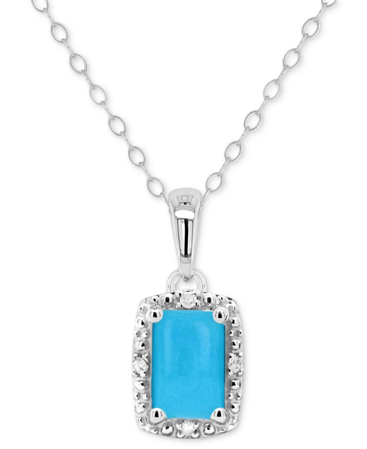 Celebration Gems Sterling Silver Emerald Cut Stabilized Turquoise & Diamond Accent Pendant Necklace, Womens Blue Product Image