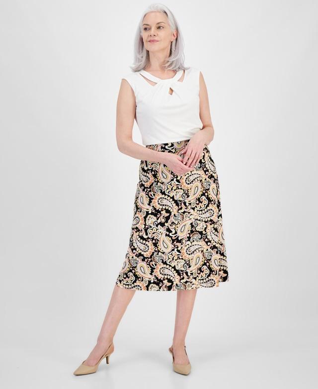 Women's Paisley-Print Pull-On Midi Skirt Product Image