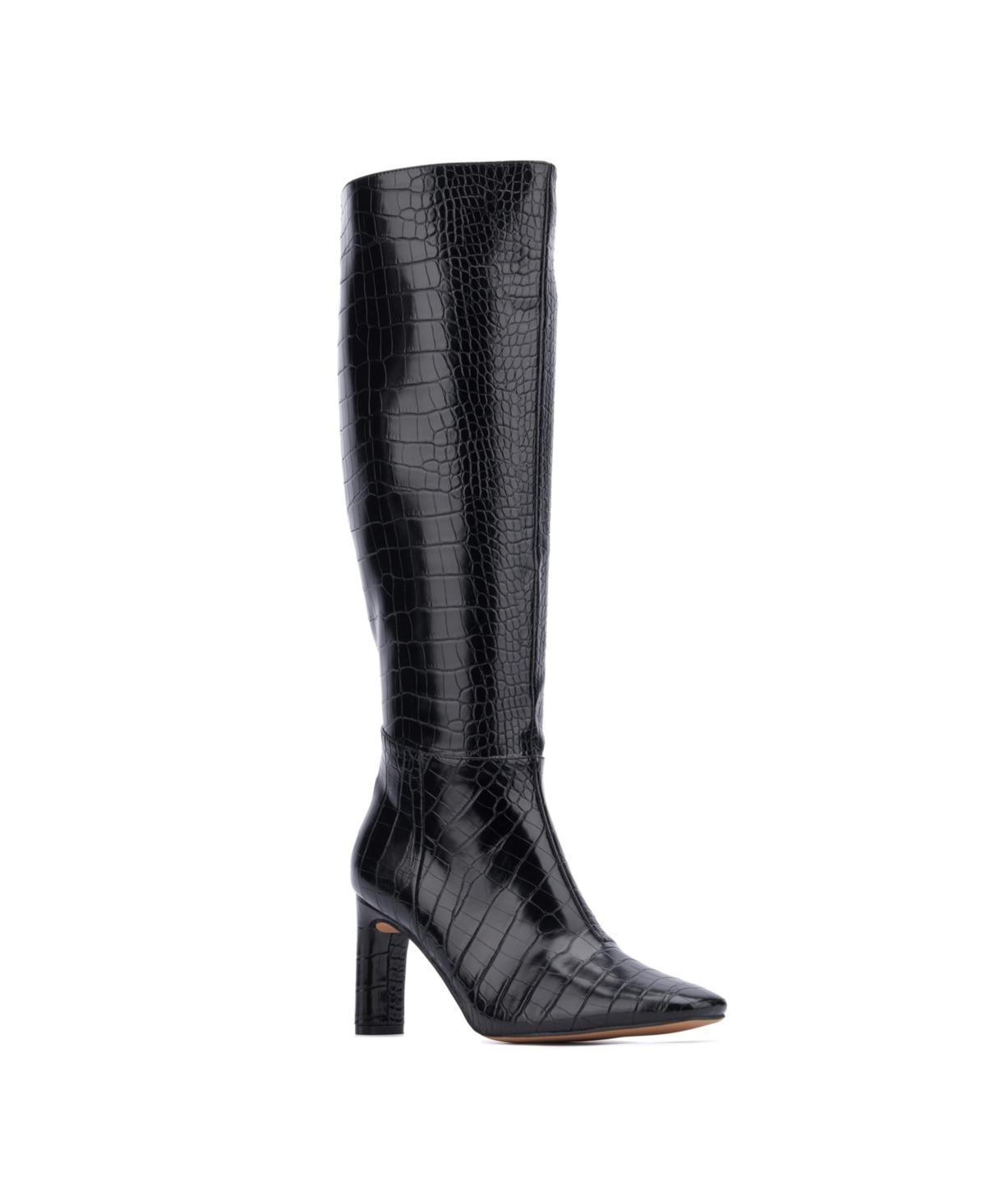 New York & Company Womens Isabelle Croc Embossed Knee-High Boots Dress Boots Product Image