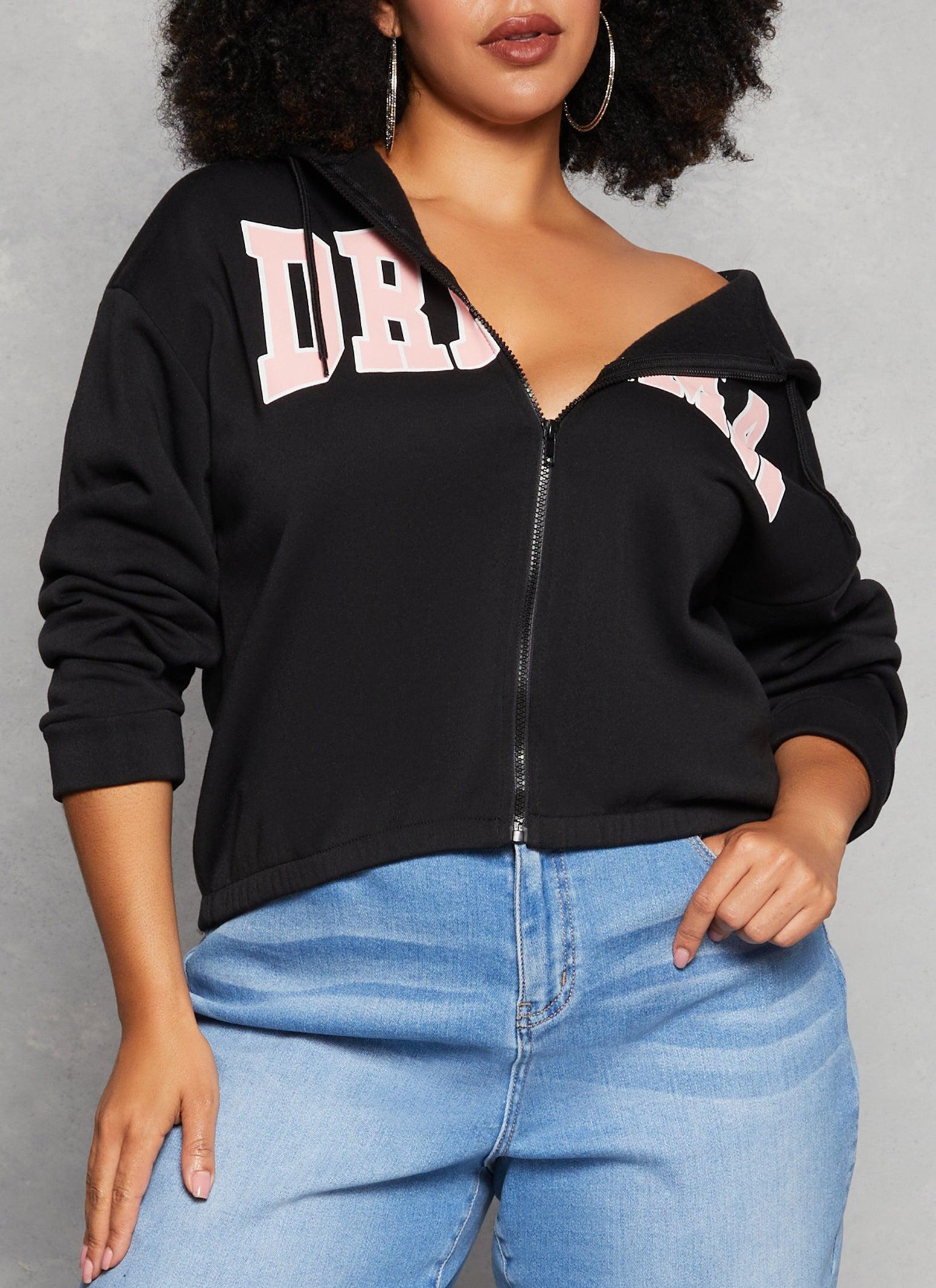 Womens Plus Size Fleece Graphic Zip Front Hoodie Product Image