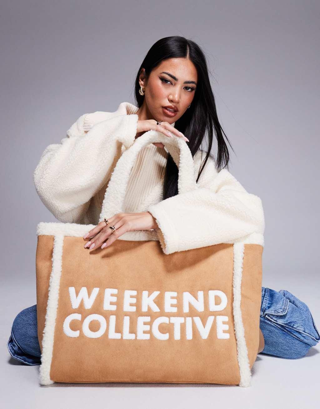 Weekend Collective faux suede tote bag in tan Product Image