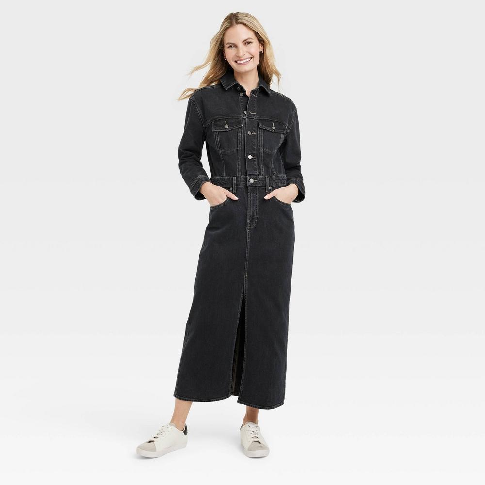 Women's Long Sleeve Denim Maxi Dress - Universal Thread™ Black Wash 00 Product Image