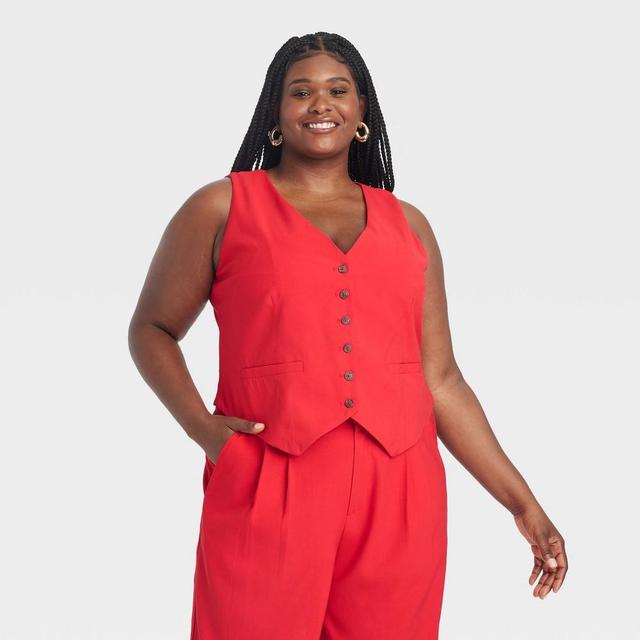 Womens Tailored Suit Vest - A New Day Red 1X Product Image